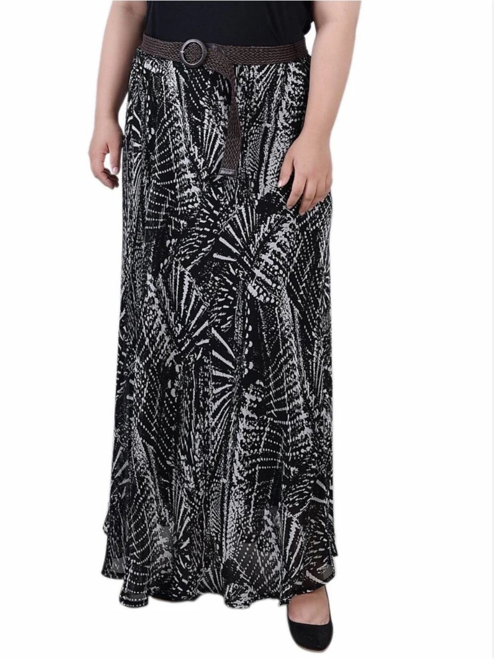 New York & Company Black and White Patterned A-Line Skirt